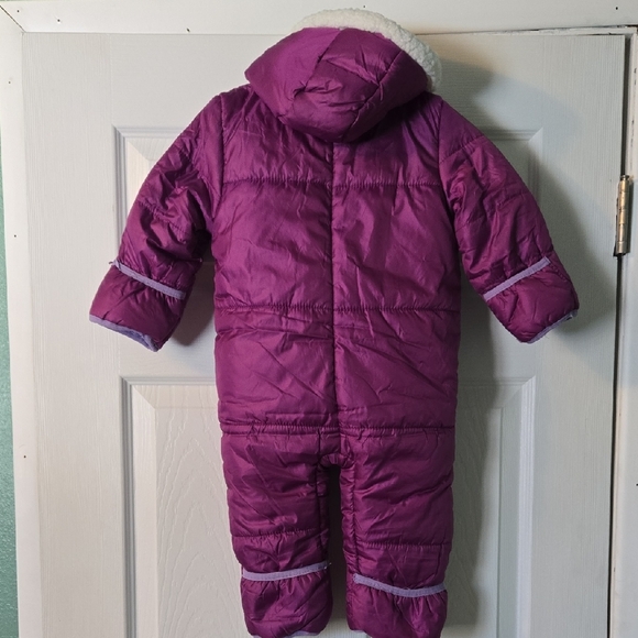 Pink Platinum Fleece-lined 12-18 M Hooded Purple Snowsuit Winter Snow Pants - Picture 2 of 6